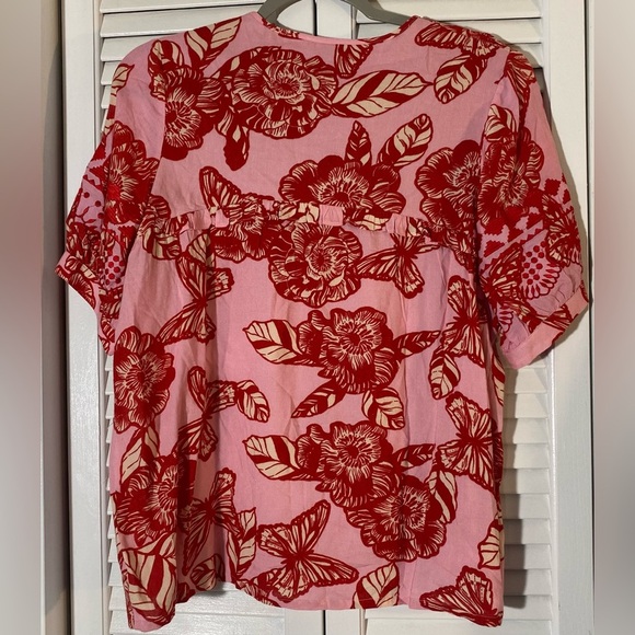 Anthropologie Vineet Bahl Blouse, Size XS, Pink & Red Hand Woven Rayon - Picture 4 of 11